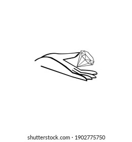 Ilustración vectorial de una mano sosteniendo un diamante. símbolos para cosméticos, joyas, productos de belleza.