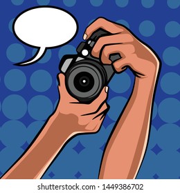 Vector Illustration of Hand Holding a Digital Camera taking a Picture.