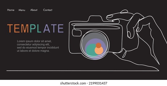 Vector Illustration of Hand Holding a Digital Camera- continuous line drawing