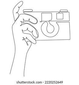 
Vector Illustration of Hand Holding Digital Camera - continuous line drawing