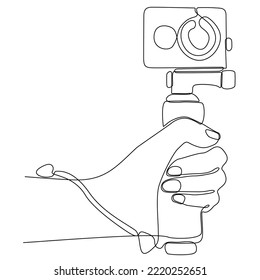 
Vector Illustration of Hand Holding Digital Camera - continuous line drawing