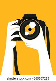 Vector Illustration of Hand Holding a Digital Camera taking a Picture