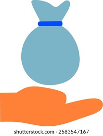 A vector illustration of a hand holding a donation bag, symbolizing charity, giving, and social welfare. Ideal for fundraising, social campaigns, nonprofit organizations, and humanitarian causes.