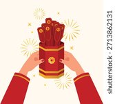 Vector illustration of Hand holding draw a fortune stick,fortune concept. Chinese culture.