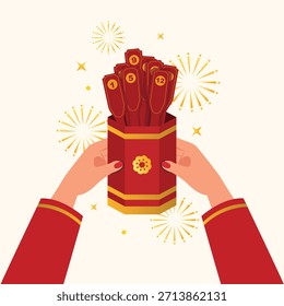 Vector illustration of Hand holding draw a fortune stick,fortune concept. Chinese culture.