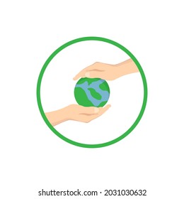 Vector illustration of a hand holding the earth. vector flat design isolated on white background.