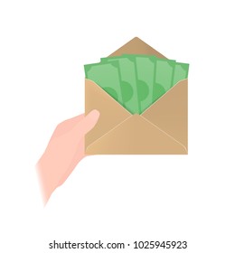 Vector illustration of a hand holding envelope with money