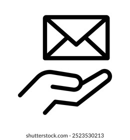 Ilustración vectorial de una mano sosteniendo un sobre, que simboliza la comunicación por correo electrónico y los servicios de mensajería.