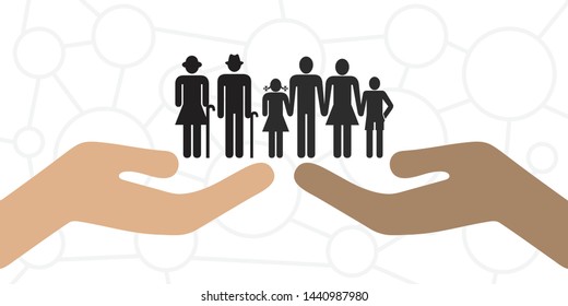 Vector Illustration Of Hand Holding Family Members For Social Help Protection And Charity Visuals