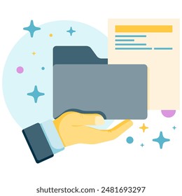 vector illustration of hand holding a folder, handing over an office folder