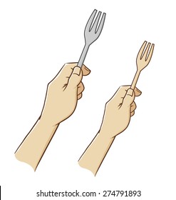 Vector illustration of hand holding a fork