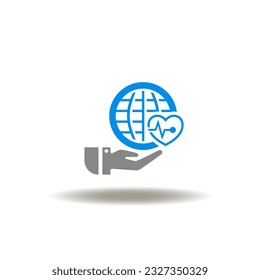 Vector illustration of hand holding globe with heart. Symbol of ESG. Icon of CSR Corporate Social Responsibility.