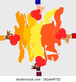 ilustración vectorial de una mano sosteniendo un corazón sobre un fondo artístico. buen uso para postales, carteles y afiches