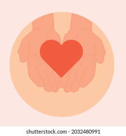 Vector illustration of a hand holding heart. Illustration concept for love, compassion, sharing, offering, helping.