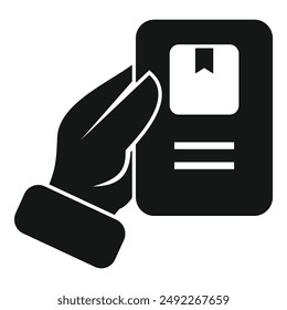 Vector illustration of a hand holding an identification card icon, isolated on white