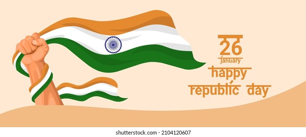 Vector illustration, hand holding Indian flag, with happy republic day typography.