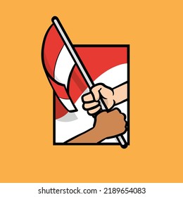 Vector illustration of hand holding a indonesia flag