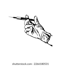 ilustración vectorial de una mano sosteniendo una inyección