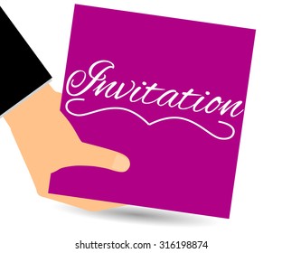 Vector illustration. Hand holding an invitation. 