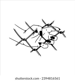 vector illustration of hand holding with iron fence