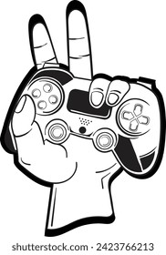 vector illustration of hand holding joystick 