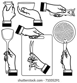 vector illustration of hand holding kitchen tool.