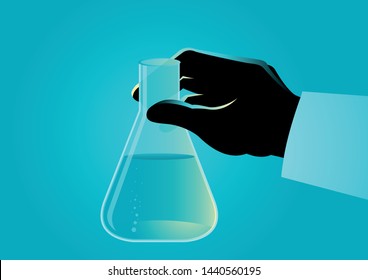 Vector illustration of a hand holding a laboratory beaker