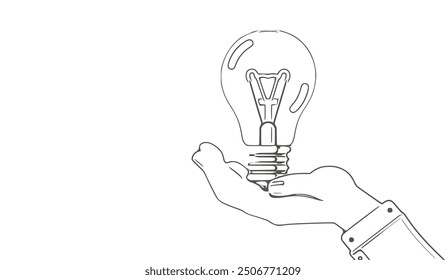 Vector illustration of a hand holding a light bulb