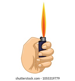 Vector Illustration of Hand holding a Lighter with fire