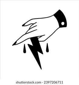 vector illustration of a hand holding lightning