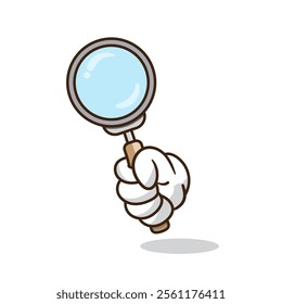 Vector illustration of hand holding a magnifying glass cartoon design style