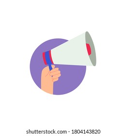 ilustración vectorial mano portando megáfono aislado en cuadrado