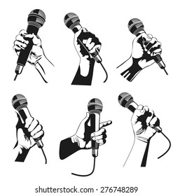 Vector illustration of  hand holding a microphone