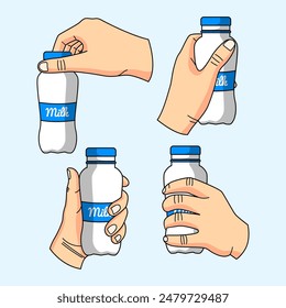 
Vector illustration of hand holding a milk bottle. Vector eps 10