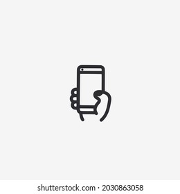 Ilustración vectorial de la mano sosteniendo un teléfono móvil