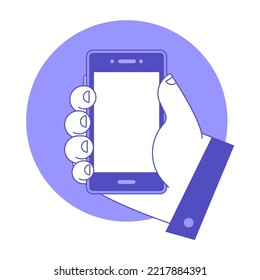 Ilustración vectorial de un teléfono móvil con pantalla en blanco. Plantilla con trazo editable. Icono lineal para web