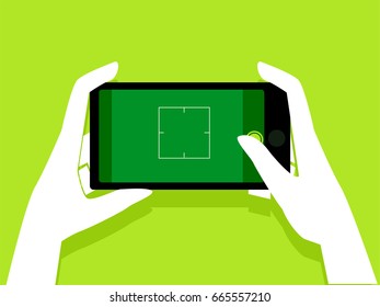Vector Illustration of Hand Holding a Mobile Phone taking a Picture showing Blank Screen