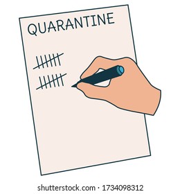 vector illustration hand holding pen writing quarantine