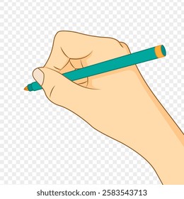 Vector illustration of hand holding pen on transparent background