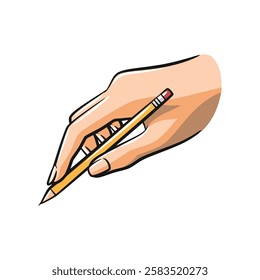 Vector illustration of a hand holding a pencil. Perfect for education, creativity, or writing-themed projects. Minimalist and isolated on white background.