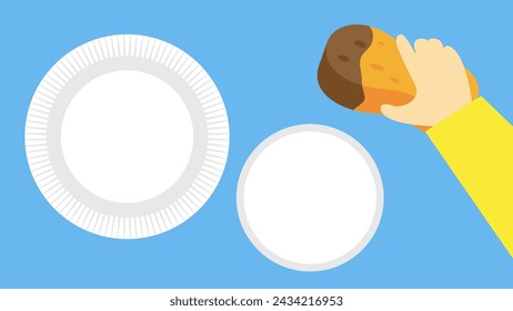 Vector illustration of a hand holding a plate with a sponge