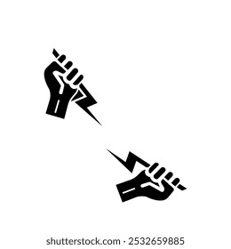 Vector Illustration Hand Holding Powerful Electric Lightning.on white background