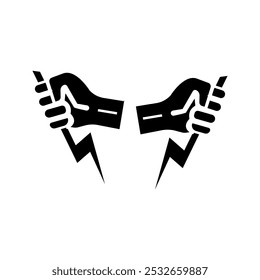 Vector Illustration Hand Holding Powerful Electric Lightning.on white background