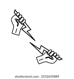 Vector Illustration Hand Holding Powerful Electric Lightning.on white background