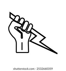 Vector Illustration Hand Holding Powerful Electric Lightning.on white background color editable