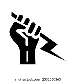 Vector Illustration Hand Holding Powerful Electric Lightning.on white background color editable