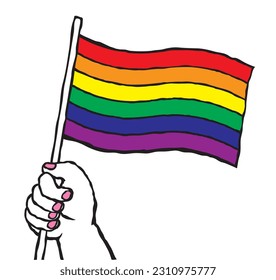 Vector illustration of a hand holding a rainbow flag