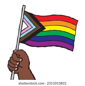 Ilustración vectorial de una mano con una bandera arco iris