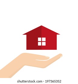 vector illustration of a hand holding a red house