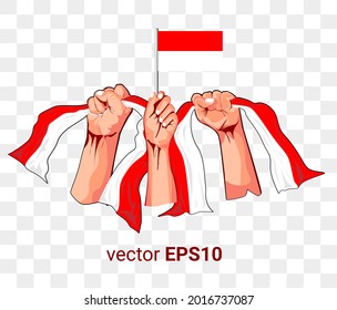 Vector illustration of a hand holding a red and white flag